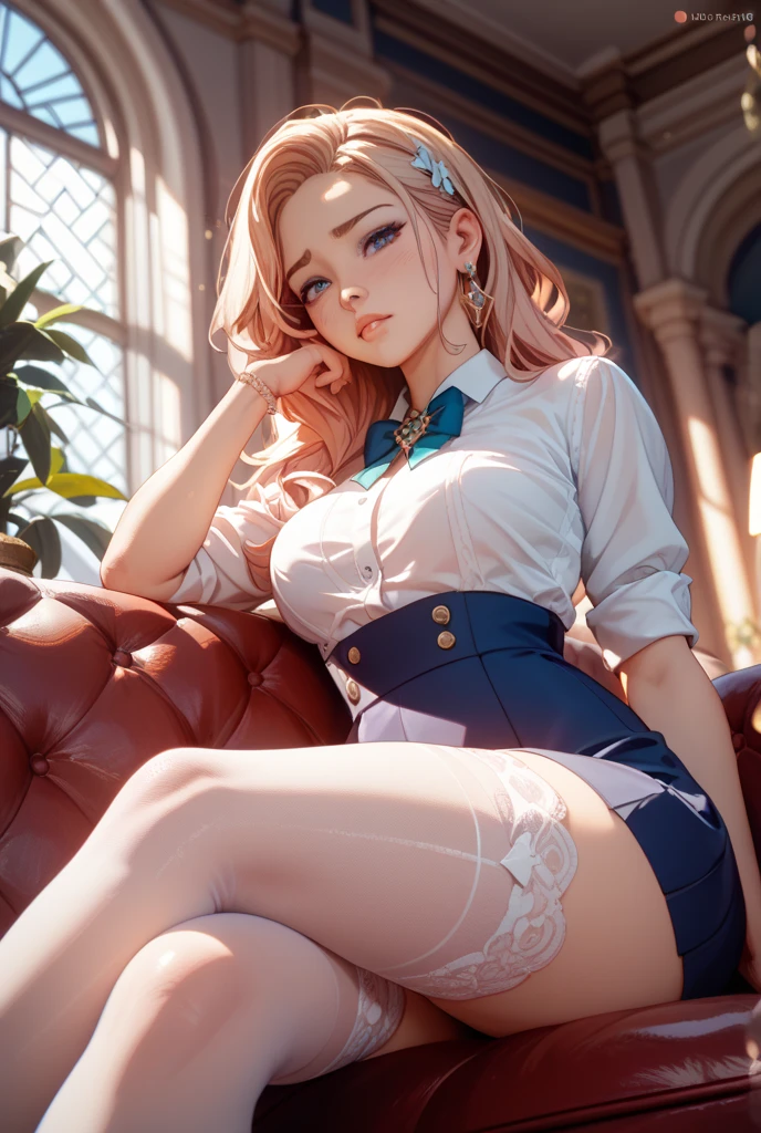 1girl, (solo:1.2), (cowboy shot:1.2), (Beautiful and detailed eyes description), (Beautiful and detailed face), Perfect female body, neat figure, slender waist, (young girl), (20 years old), long hair, platinum blonde hair, very big eyes, blue eyes, medium breasts, blush, shy, watery lips,
nurse, (transparent nurse dress), nurse cap, unbuttoned, (white gloves:1.2), (white pantyhose), high heels, necklace, earrings,
indoors, school nurse, hospital bed, window, white curtains, sunlight, squatting,
(best quality), (ultra detailed), (masterpiece), (highres), (original), (extremely detailed CG unity 8K wallpaper), character design, game cg, detailed manga illustration,
