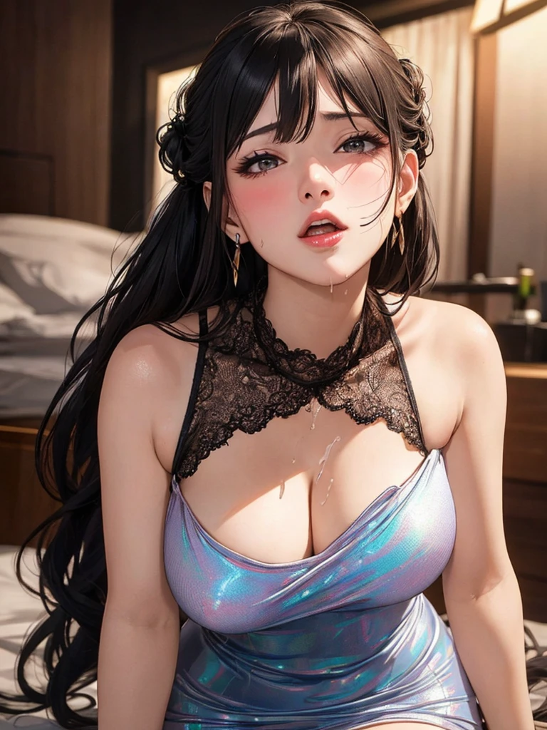 Tifa　Love Hotel　　blush　Realistic eyes, Lilac eyes, Wet Face, bed　Having my breasts massaged　Nipples　Cry　Forgive　princess　Nipples犯される　rape　Tentacles　Forced blowjob　bedに押し倒す　Butt　Facial　Boobs shaking