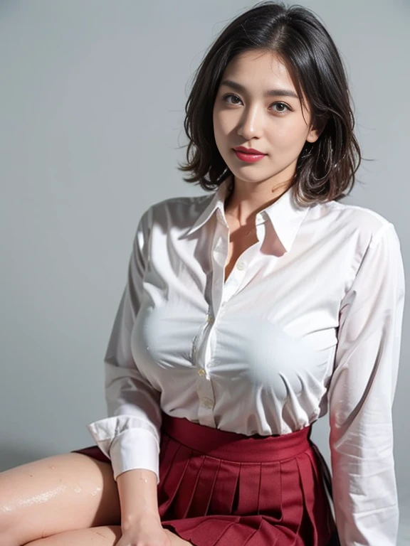 (of the highest quality,8k,masterpiece),studio photo,Gray background,low angle,
Very beautiful Japanese models.,thin skin,Realistic skin, lipgloss,rouge,
very short hair,pixie cut,See your viewers,Captivating look,
school_uniform, 大き目のイヤリング
big breasts,thighs,
Checked skirt, White shirt, big breasts,Accentuate your neckline,
