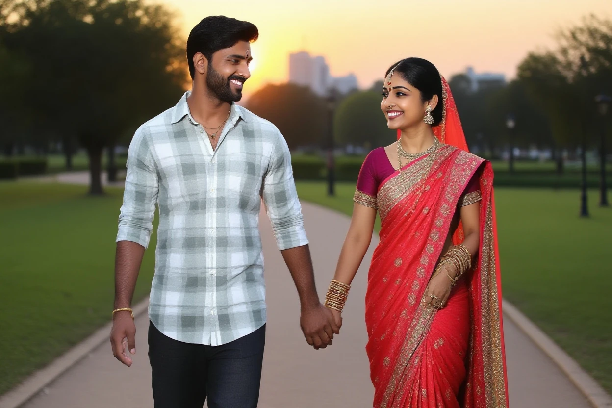 A boy with beautiful girl in Indian traditional saree in wedding attire