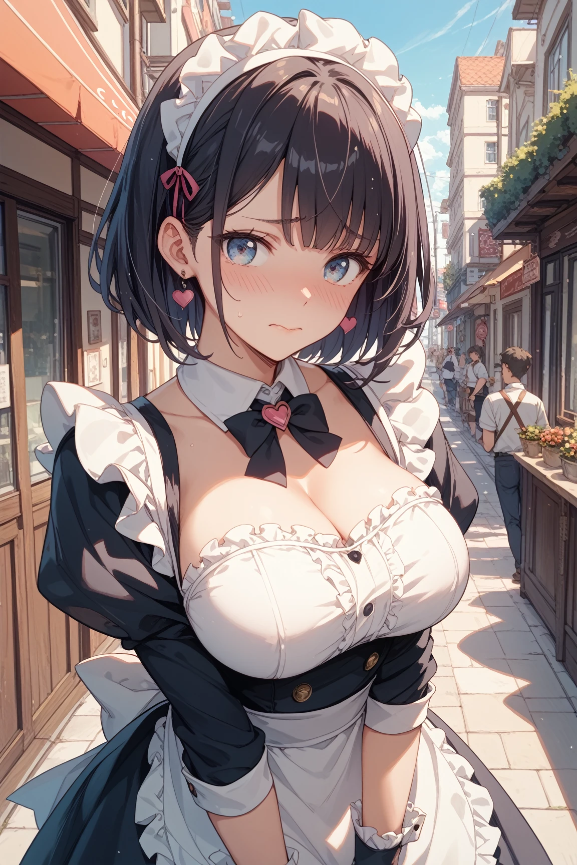 perfect human body,girl, mature female, mature, Beautiful wife,milf, long hair, french braid, side braid, Big, etc,blush, lipstick,(Very detailed background、snow,rose Garden), clavicle,(ultrashort)Lolita skirt,translucent,((woman with fever)), huge ,((The expression of color)), (blush:1.2),