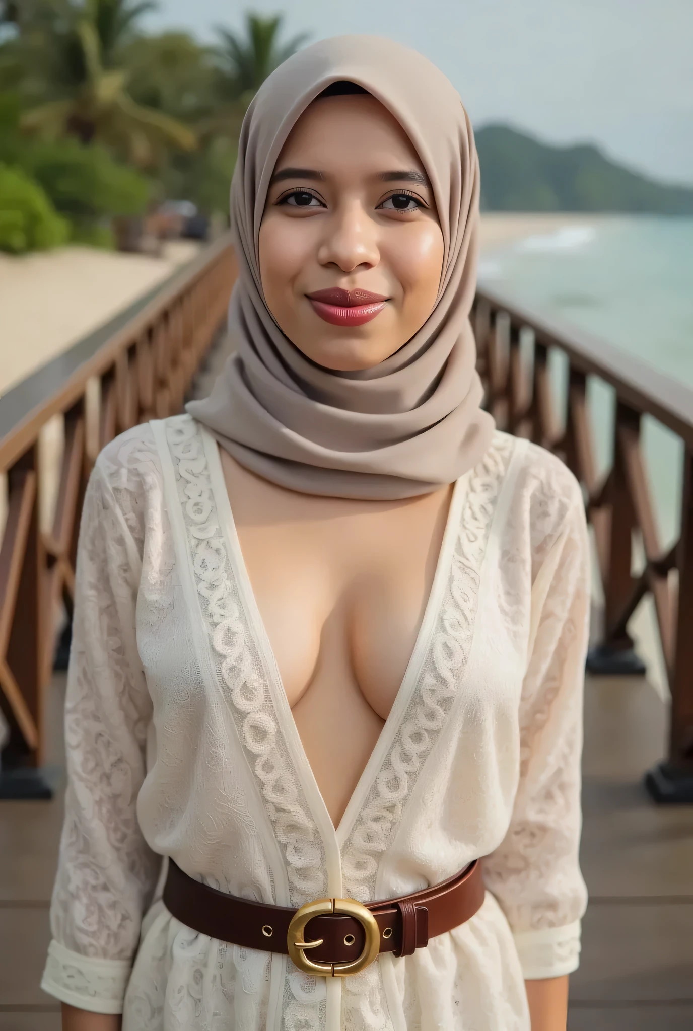Water Splash, ((????? Colourfull)), ((Old Lady :1.7)), (((VERY SHINY SKIN))), Very cute like a Matured Lady, ((Stylish Hijab)), adorable, 2 girl, 55 years old, baby face, shy, half body portrait,smile,  (face details: 1), (eye details: 1), ((round large breasts, cleavage)). Cute posed. proportional body. Ultra High Res. (realistic: 2), UHD, ((SHINY SKIN :1.5)), ((Floral Pattern)), (Lingerie), view from side seductive pose. Beach 