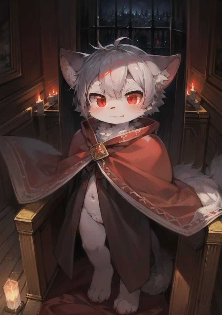 (Dark Environment: 0.8), Masterpiece, High Quality, Abstract Res, Digital Painting\(artwork\), by Dagasi, Yupa, Kiyosan, (Anthro, Fluffy Fur, Character Focus: 1.1), Anthro Male Cat, Short Hair, Portrait , bright eyes, panorama, character focus. (Detailed background: 0.7), Solo, Furry, Furry Male, Male Focus, Anthr, (Full Body Fur, Fluffy Tail, White Fur, Red Eyes, Gray Hair: 1.2), (Long Canids, Vampires, Cloak: 1.2), (Interior, Night, Castle, Coffin: 1.1), Caninoids, Lying Down, Bursting of Sexual Desire, Shota, Exposed Clothing, Cute, Exposed Male Genital Organs, Close-up, ??????, Sexy