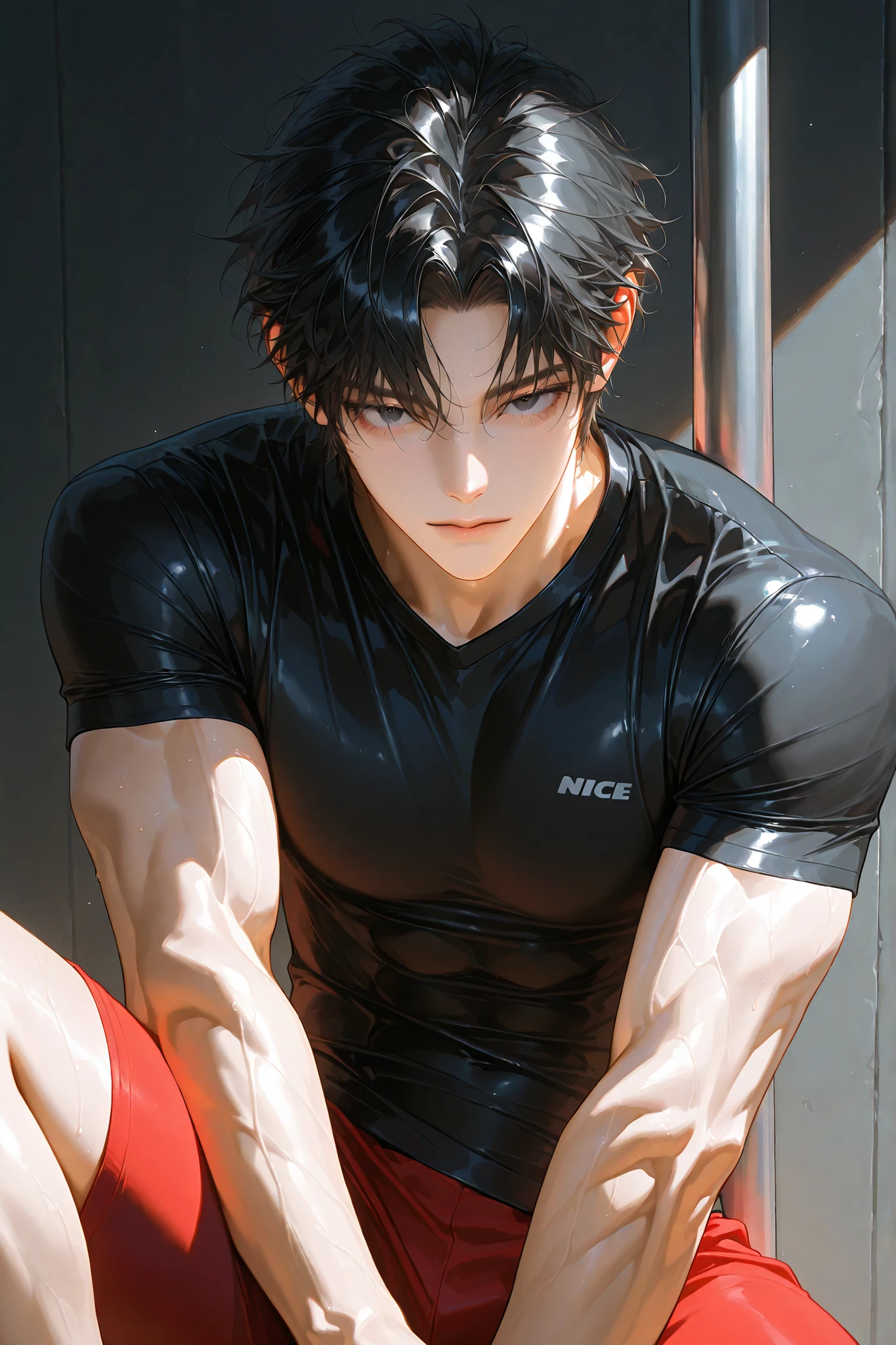 beautiful man, male beauty, cat eyes, frowning, muscled body, beautiful lips, beautiful nose, hd quality, Digital art