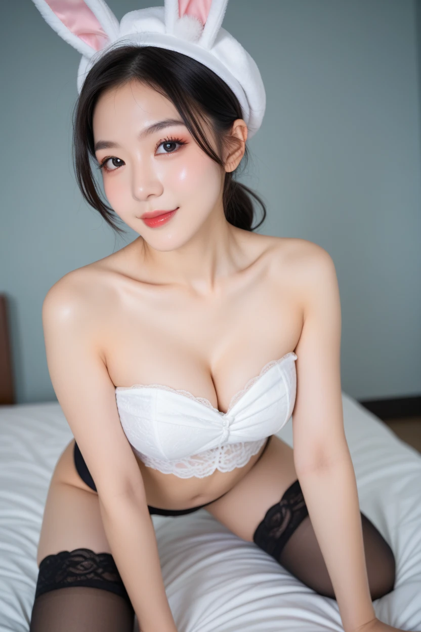 (master piece:1.2),(8K high quality), (highest quality), (RAW image quality), (It's photorealistic:1.37), ,large eyes,long eyelashes,It's exquisite,(Live-action realistic style),(ultimate face,Very realistic Korean beauty),Photorealistic light and shadow,clear facial features,(very realistic skin),fair skin, glossy skin, ,realistic skin details:1.3,(super detail),(I have short hair), ,best portrait,(Photographed from a distance), 1- Female,beautiful detailed eyes, beautiful detailed nose, highly detailed skin,,(Beautiful face with double eyelids), (Realism: 1.4),(full body image), excellent detail, super high resolution,red lip,earrings ,delicate and beautiful face,,20 year old beautiful woman,(beautiful face 1.4),slender,( White panties exposed),((Photographed on a too-white hospital bed)),(Show white garter stockings), ((Navel exposed nurse uniform)),(sitting),,(white panties exposed),((smiling with mouth closed)),(Make eye contact with your audience,you are smiling),wearing a nurse cap,(The inside of the hospital is too white.),,very beautiful feet,(Photographed in a room with too white walls),The interior of the room is unified in white.,It's backlit