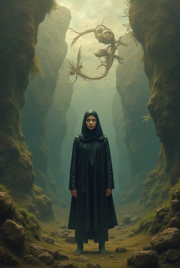 A lot of snakes are attacking a Muslim girl
