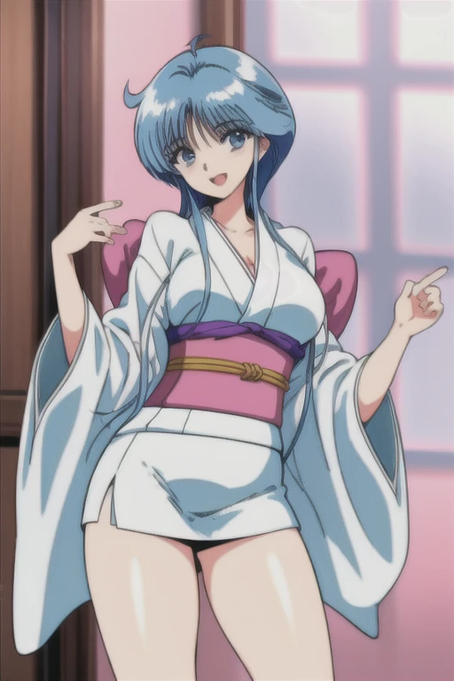 8K Historical drama style A beautiful 15-year-old girl with short blue hair Gorgeous embroidery, Ultra glossy, She is wearing a shiny Heian period princess kimono. She is crucified and surrounded by huge dicks, spreading her legs and opening her pussy