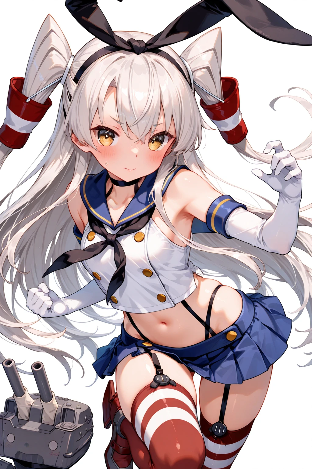 Island Breeze、blush,smile、Silver Hair、Combat Uniform、Sailor suit、Primary school students、The back is very small、Lolita、Small breasts、Please show me your armpits、exterior: 14 years old、Shoulder Bare、The clavicle is visible、Sexy thighs、Beautiful feet、Usual hairstyle、highest quality, High resolution, unity 8k wallpaper, (shape:0.8), (Beautiful and beautiful eyes:1.6), Highly detailed face, Perfect lighting, Extremely detailed CG, (Perfect hands, Perfect Anatomy),