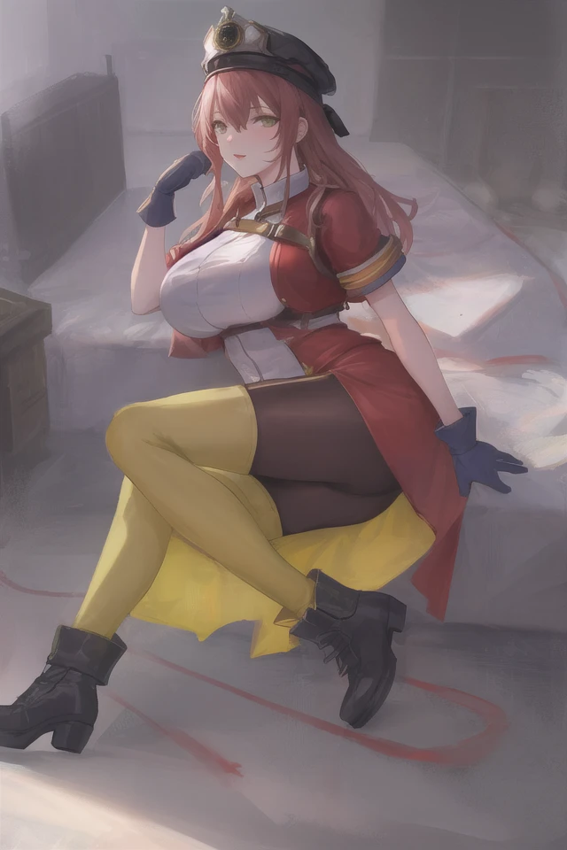 (1girl in:1.2), (Solo:1.2) 、nsfw、Shaders、perfect face、Ultra-detailed eyes、ultra-intricate pupil in eyes、top-quality、Full body standing picture、21 year old girl 、(fake horns, hoodie, red shorts, gloves, red boots) 、long hair, (pink hair:1.5), sadistic smile、 from below, open mouth, huge breasts, put your hands up, sensual pose, 