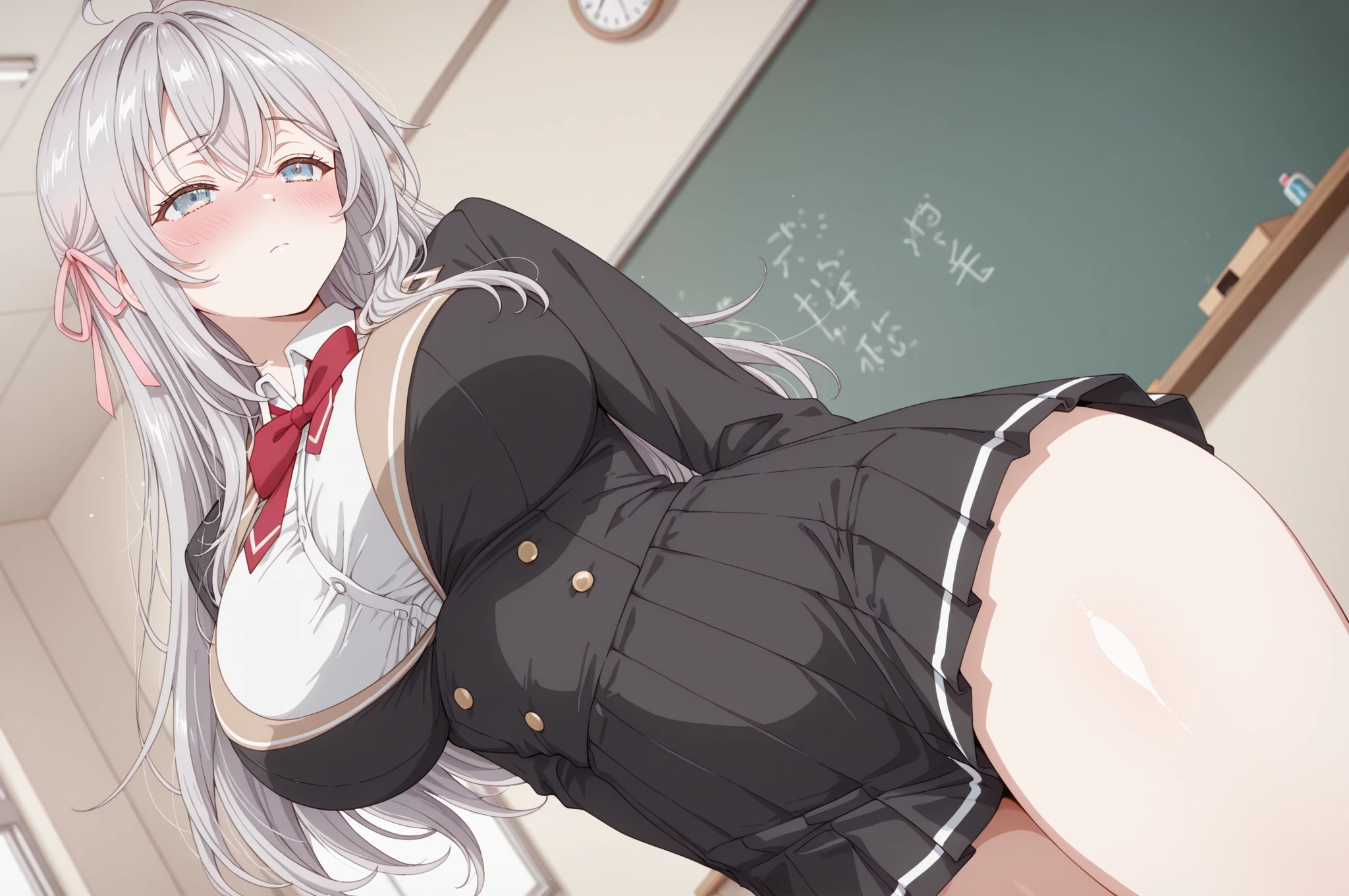 Ultra HD, ultra fine, a beautiful woman, white hair, red eyes, footjob, school uniform, ultra close, ultra HD, huge image, black Pantyhose, black wet Pantyhose, oppression, depth of field, smoothness and delicacy, bed, hot, sweating, clear face, details, feet, footjob, first person, first perspective, hot, sweating, love fluid, good mood, open legs, power state, bright pupils, Eyes shining, light smile, feet with clear details, a lot of sweat, stained feet, highest image quality, ultra clear,