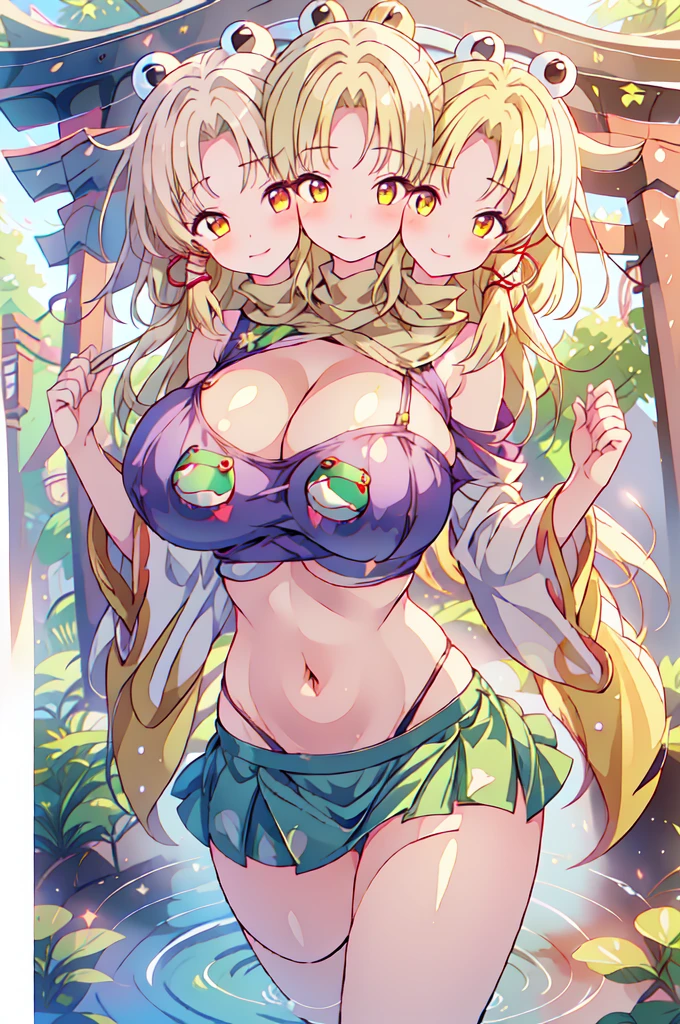 (masterpiece, best quality), best quality, best resolution, (ultra-detailed), (3heads:1.5), 1girl, (elly:1.3), masterpiece, best quality, ultra quality, ultra resolution, ultra detail, dark red and pink top, crop top, ((stomach)), midriff, ((groin)), dark red and pink skirt, miniskirt, normal ears, shackles, yellow hair, very long hair, wavy hair, sidelocks, yellow eyes, parted lips, open belly, sweat, cute, toned belly, hand on own chest, eyelashes, (24 year old woman:1.3), (masterpiece:1.5), (best quality:1.5), (beautiful detailed), extremely detailed CG, extremely delicate and beautiful, depth of field, (finely detailed face), (perfect details:1.2), (mature female:1.3), wide pelvis, slender, large veiny breast, 16k resolution, highres, high quality, high definition, extremely detailed, masterpiece, yellow hair, long hair, alluring presence, twin braid, short skirt, close up, very big tits, huge tits, young,