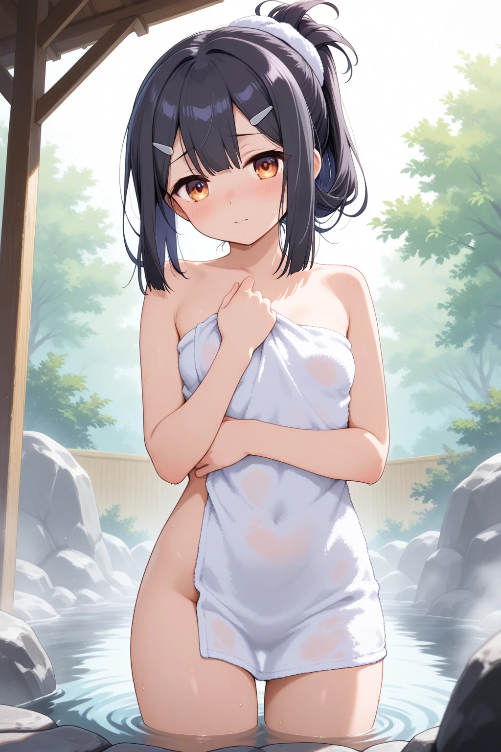 Girls, excited smile, Focus on your audience, beautiful  lighting, Best Quality, Masterpiece, The ultra-Highres,A naked girl with small breasts is urinating.