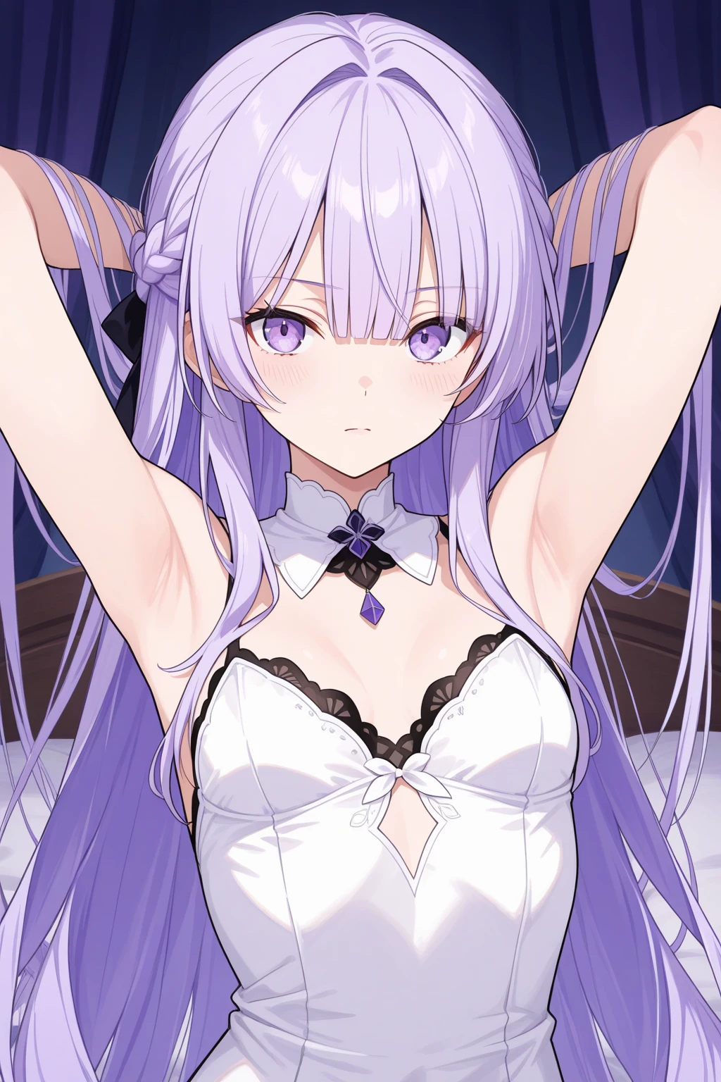 teenager girl,drop sweat,(add_detail:1.4), (more_details:1.2), (((1girl))), soft features, perfect hands, perfect fingers,one side up, hair ornament, white hair,pigtails,purple eyes,ear,shy red cheek, cute fang, Beautiful detailed gemological eyes, jewel-like eyes, (slim body), ((grab:1.2)), ((flat_chest)), (8 years old), smiling, ,nude ,pussy juice nsfw