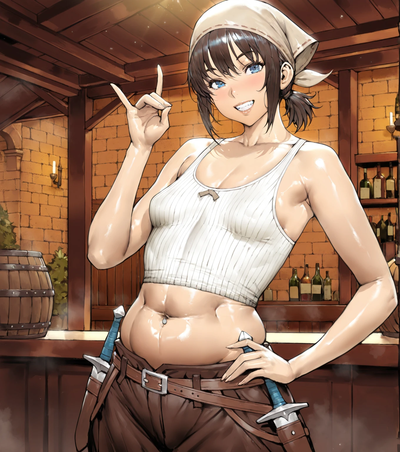 masterpiece, highest quality, High resolution, Extremely detailed CG, First Default, First closing, Bare thighs, One Girl, belt, flask, chest, alone, Laughter, Seaside,Black lace underwear,Rhythmic Gymnastics,Cartwheels,Jump,Total lace,Luxury,Glossy look.
