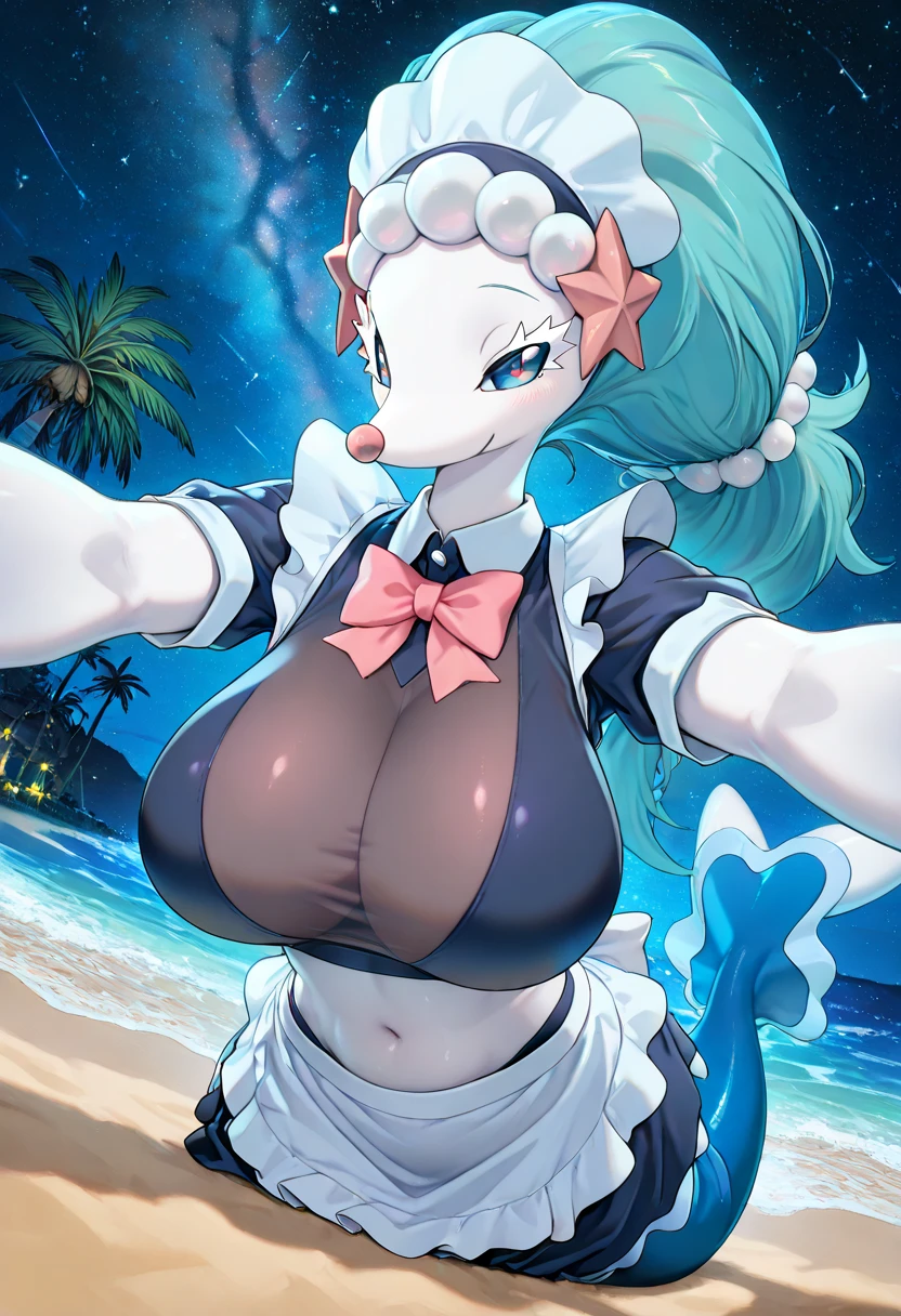 (masterpiece, official art), sona buvelle, league of legends, (huge breasts, giant breasts, curvy, voluptous), (cow print tight full closed bodysuit), (closeup), (portrait), smile, open mouth, splash art, twintails, gradient hair, hair ornament, blue hair, yellow hair, blue eyes, art by sciamano240, (holding large glass of milk)