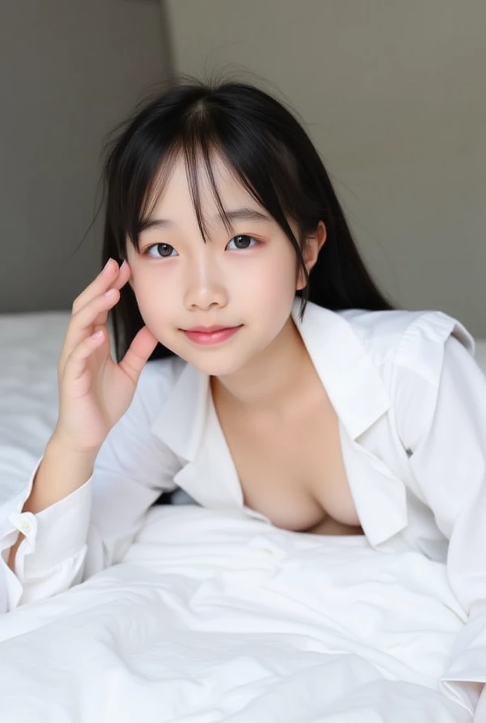 1 Girl(15 years old)、(((Completely naked)))、(RAW Photos、Highest quality)、(Genuine、フォトGenuine:1.4)、Very delicate and beautiful、Very detailed、wonderful、finely、Very detailedCG Unity 8K壁紙、Very detailedな、High resolution、Soft Light、Beautiful girl in every detail、Very detailed目と顔、Beautiful and detailed nose、finely美しい目、Cinema Lighting、Bedroom、Sleeping in bed。Perfect Anatomy、Slender body、Captivating smile、pubic hair、positive、Both breasts are visible、I can see from his crotch to his head...、Small pubic area、Grin、Small breasts、Raise your hands、The penis is inserted between the legs