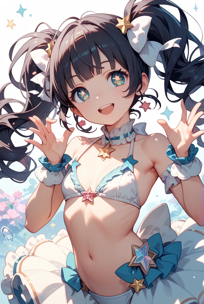  actor、ちいさなスーパーIdol、(10 year old girl)、(Beachで泳いだり)、マイクロbikini、(Sheer uniform)、(Laughing)、Girl dancing、White Dress:1.1、Cute girl、Primary school students、Young Girl、(Flat Chest)、(Small breasts)、（（（Ａcup）））、bust７５centimeter、Idol、Droopy eyes、yellow、Small and delicate body、Slender、Super detailed face、(Big eyes:1.2)、Make your eyes clearer、double eyelid、Ultra-high resolution,、Wide forehead、No makeup、Realistic eye and facial details, Perfect teeth alignment、Perfect eyes and a perfect mouth、スクールSwimwear、Bloomers、1 Girl、Gravure pose、ponytail、Charm、Beach、mini skirt、gold、 Dark Eyes、Wink、Swimwear、bikini、slender、(Ａcup)、Fairy、ballerina、Shiny satin fabric、Pool Party、Perfect Face、Perfect Eyes、Narrow waist、ribbon、beautiful girl、（Short Hair）、ribbonの髪飾り、Garter Ring、マイクロbikini、(masterpiece), Beautiful Face, 、 Beautiful Eyes, Black Hair, very cute, 8 Life-size,8k resolution, elegant, Approaching perfection, A stunningly beautiful 10-year-old girl(1 Girl:1.1), Ultra-high resolution, Best Quality, Small round face, Big eyes, Highly detailed face and eyes, Slenderの, Thin thighs, Make your legs thinner,
