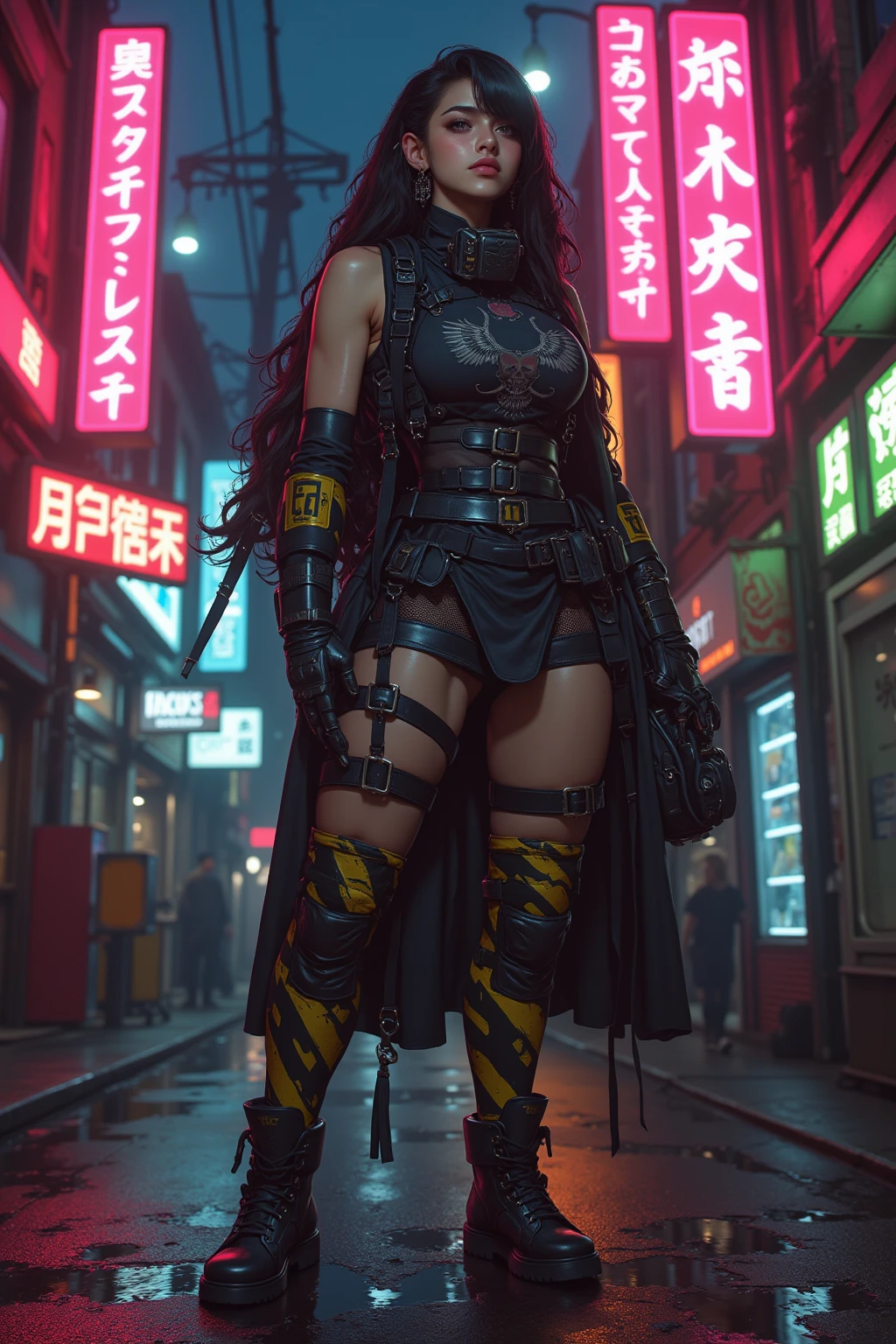 Beautiful Alluring Cyberpunk Samurai, Bare Skin, Athletic Well Toned Body, Elegant Form, Bare Skin, Outside At Neon Palace, Barely Clothed, Beautiful Face, smaurai inspired bikini armor, mechanical limbs, exposed robotic parts, chrome skin, neon glowing parts, Japanese Theme, Cyberpunk Theme, Fiverr Dnd Character, Octane Render, Digital Art, Extreme Detail, 4k, Ultra Hd, Polished, Beautiful, Hyperdetailed, Intricate, Elaborate, Meticulous, Photorealistic, Sharp Focus, Wlop, Character Design, Unreal Engine, 3d Rendered, Volumetric Lighting, Reflections, Glossy, Digital Illustration, Pose, Suggestive Pose, Lewd, Full Body Shot, 💖❤💕💋❣