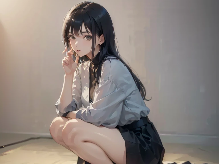 Black hair Park Priestess Squatting Panchira Some hair is gray