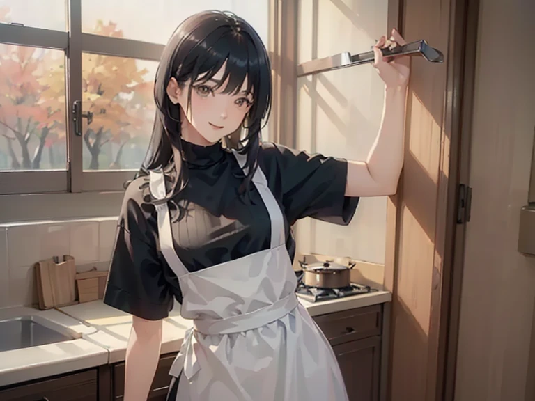 offcial art, Unity 8k wallpaper, Ultra detailed, Beautiful and aesthetic,long whitr hair,Black hair,white dresses,Timid expression,holding a kitchen knife,orphanage,Sunny atmosphere