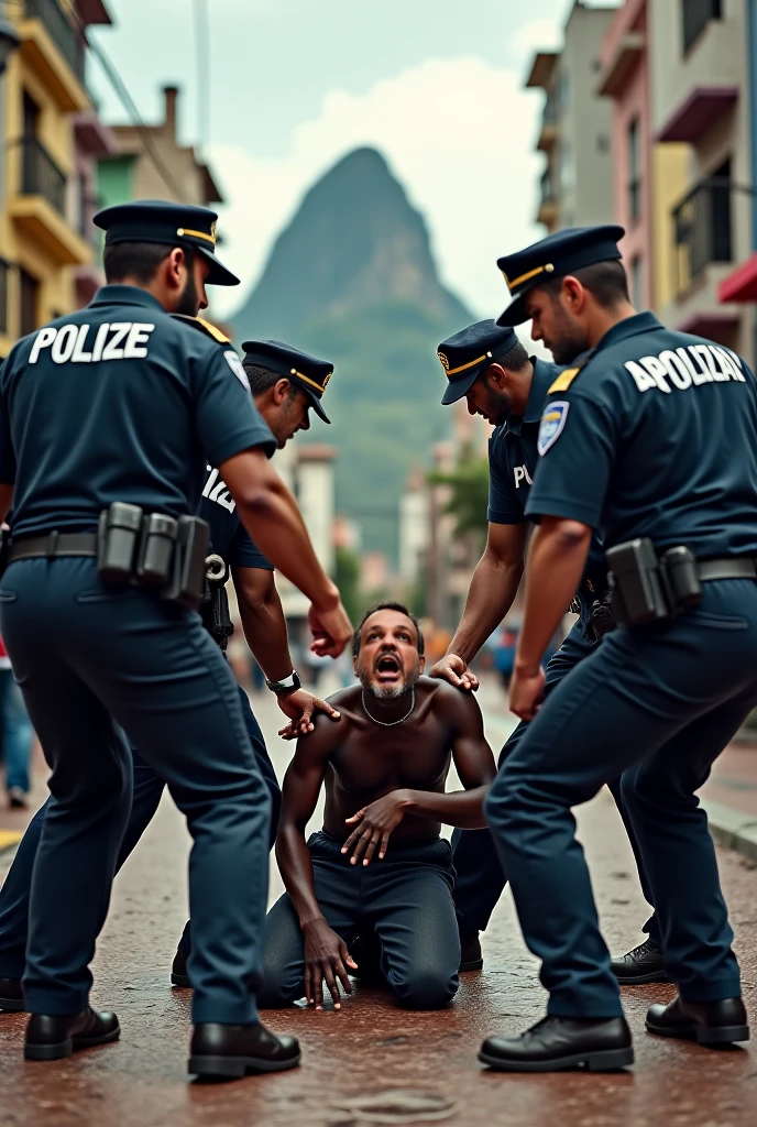 Police in the 1950s in Brazil attacking a person in a city in the interior of Piauí