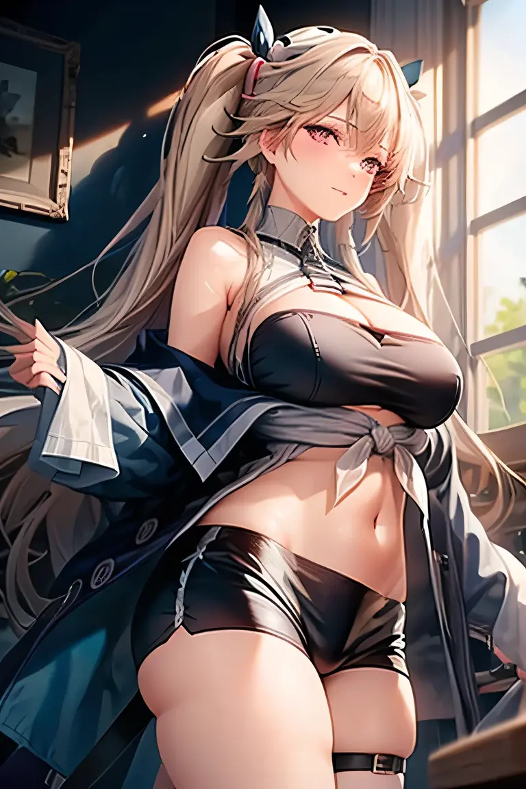 (masterpiece:1.2), (Military uniform magazine cover:1.4),best quality,PIXIV,Sweet girl , sexy posture,1girl, (perky chest:1.2), rolling upskirt by wind:1.6, (with sparkling eyes and a contagious smile),open mouth, (pointed chest:1.2),fishnets, black hair, boots, long hair, black nails, skirt, shirt, black footwear, bag, black skirt, jewelry, jacket, thigh strap, bangs, necktie, earrings, nail polish, multicolored hair, looking at viewer, full body, bottle, own hands together, belt, jacket on shoulders, food, cats on head, ring, choker, english text, collared shirt, blue eyes, hat, lace-up boots ,masterpiece、highest quality、Very detailed、An illustration、Beautiful fine details、One Girl、cute、Detailed landscape、Training Room Background:1.4、Platinum Blonde Hair、Braided Ponytail、Red camisole、((c cup breasts, Tank top showing underboob:1.4))