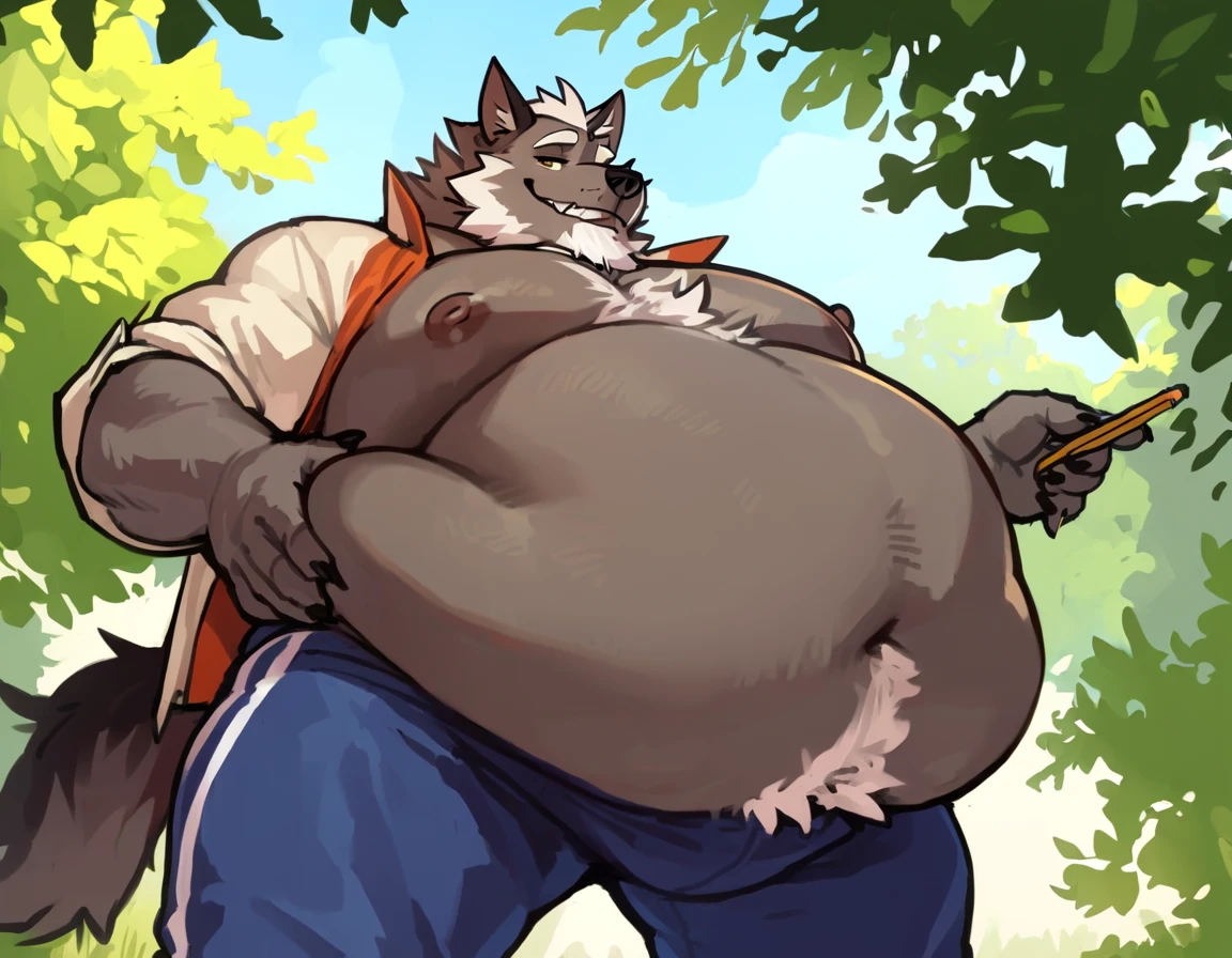 (((RockyMix))), ((Solo)), (((very largest buff, extremely thickened))), ((((big biceps, massive pecs, big wide chest, massive thighs, massive curves)))), (large belly):, plump hard nipples, dad body, male, furry, ((((siberian fluffy husky)))), ((fluffy black hair)), ((beard)), wearing, ((collar on neck)), (((blue shirt))), (((blue pattern briefs))), ((((bigger bulge, detailed crotch, detailed genitalia, bulging, fur inside crotch)))), (blushing), (((one-handed on head))), (((cute embarrassed smile))), (((looking at viewer))), ((shy expression)), ((((sideways position)))):2, (((tail wagging))), ((hips standing sideways)), ((((night time)))), (by Zackary911, uploaded on e621)