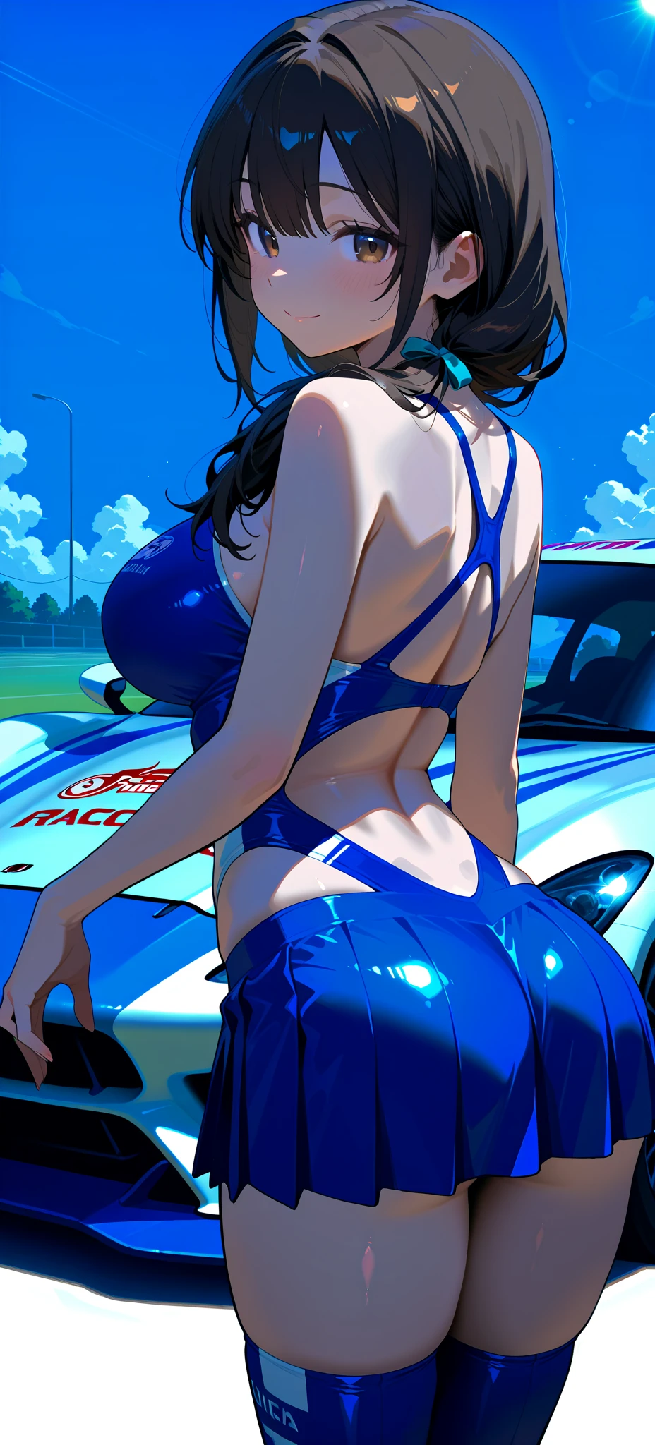 (masterpiece:1.2, Highest quality), (Realistic, photoRealistic:1.4),(Very detailed),8K,wallpaper,1 female,Mature Woman,50 years old,((Race Queen Leotard)),((pantyhose)),((Car racing track in the background)),(((Background Blur))),(((race_queen,leotard,ighleg))),BREAK(((betterhand))),Random hairstyle,Random pose,(((Beautiful female hands,detailed drawing of a hand))),((From the back))