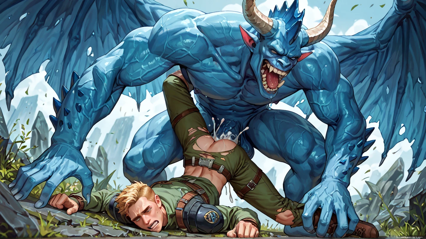 Anal Sex,(((Huge erect penis))),Please open your mouth wide,Drooling,Sweaty,bodybuilder,Six Pack,Big muscles,(Six Pack:1.6),Painful expression,13-year-old boy,Hero Suit,Devilish wings,Tropical sandy beach,Blonde,2boys,Blushing,to kiss,Correct Anatomy,horse riding,Wielding an ax,Large earrings that increase magical power,A giant big enough to crush mountains,Crush a small settlement,Chibi