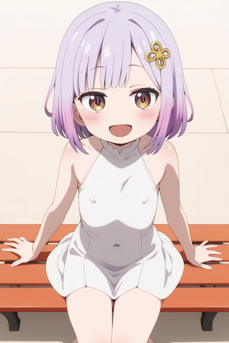 A naked girl exposed in the street、Big heart tattoo on navel、Light purple hair、With legs apart、Walking、Capture everything from your face to your thighaking a V sign with both hands、Feeling embarrassed、Are pregnant、Small breasts
