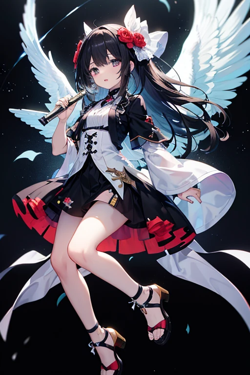 1girl,arm_cannon,asymmetrical_clothes,asymmetrical_footwear,aurora,bird_wings,black_hair,black_wings,bow,brown_hair,cape,city_lights,constellation,crescent_moon,earth_(planet),feathered_wings,full_moon,galaxy,green_bow,green_skirt,hair_bow,large_wings,light_particles,long_hair,milky_way,mismatched_footwear,moon,moonlight,night,night_sky,planet,radiation_symbol,shoes,shooting_star,sky,solo,space,space_craft,spread_wings,star_(sky),star_(symbol),starry_background,starry_sky,starry_sky_print,sun,telescope,third_eye,weapon,wings,reiuji_utsuho