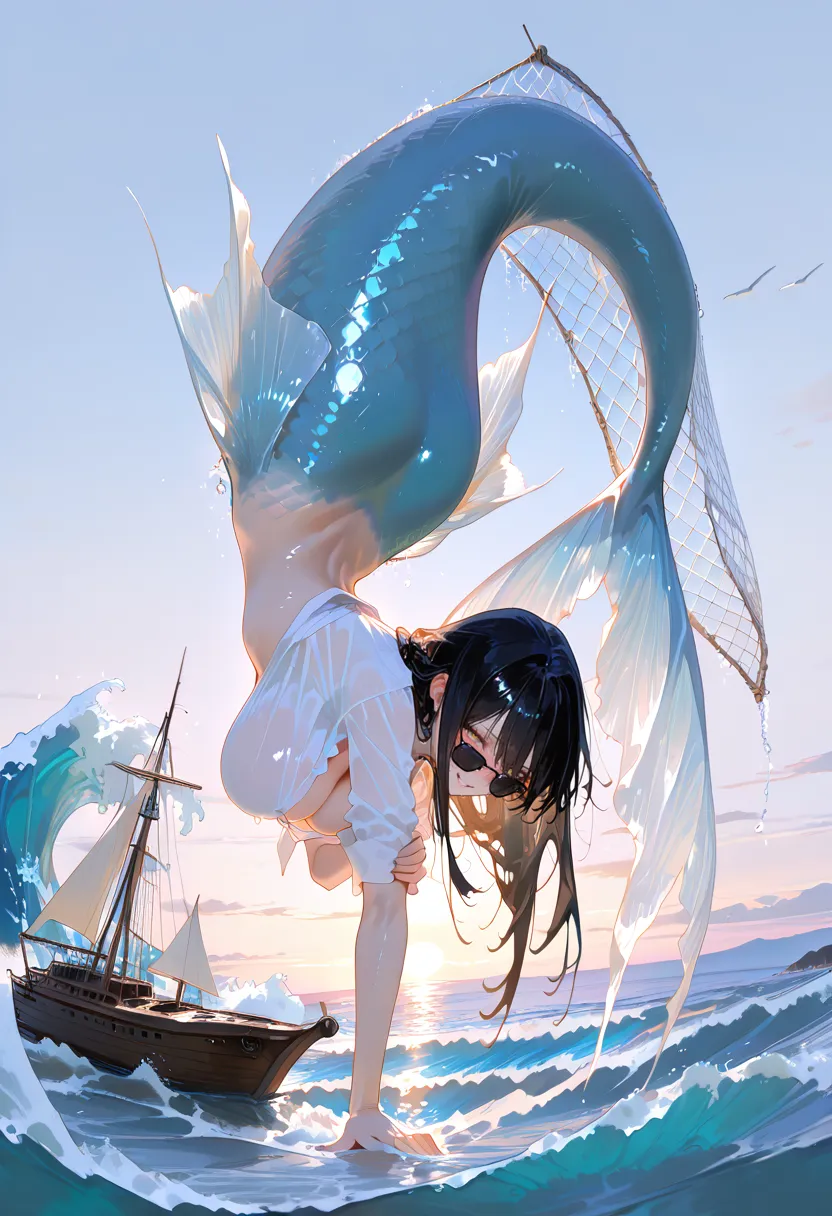 (8K, Original photography, Top image quality, masterpiece: 1.28), hyper HD, (Realistic, 真实感: 1.38), realisticlying, A high resolution, softlighting. Tiny Girls, girl jumping into the water、Falling、splash water、shout、Luminous water surface、White and Vivid colors, (under the mesmerizing back lighting), glistening ivory skin, sparkling highlights, Detailed KAWAII face with cute lips, long eyelashes, Delicate clothes, Detailed open crotch, (Whole Body proportions and all limbs are anatomically accurate | correct hands) .