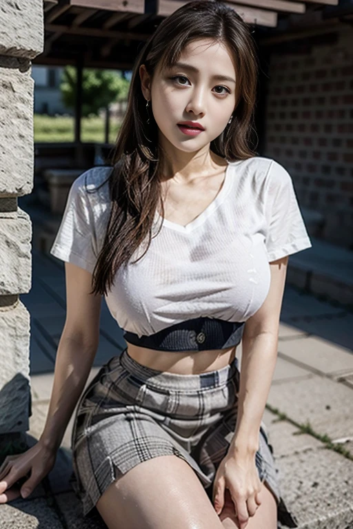 There was a girl in a white shirt and skirt, an anime drawing inspired by Ayami Kojima, trending on pixiv, tachisme, Realistic anime 3 D style, 3 d anime realistic, Anime waifu, Realistic anime, anime cgi style, vrchat, live2d virtual youtuber model, Anime girl in real life, 3d anime girl,super Big huge tits，Demonstrate sexual characteristics，exposed。