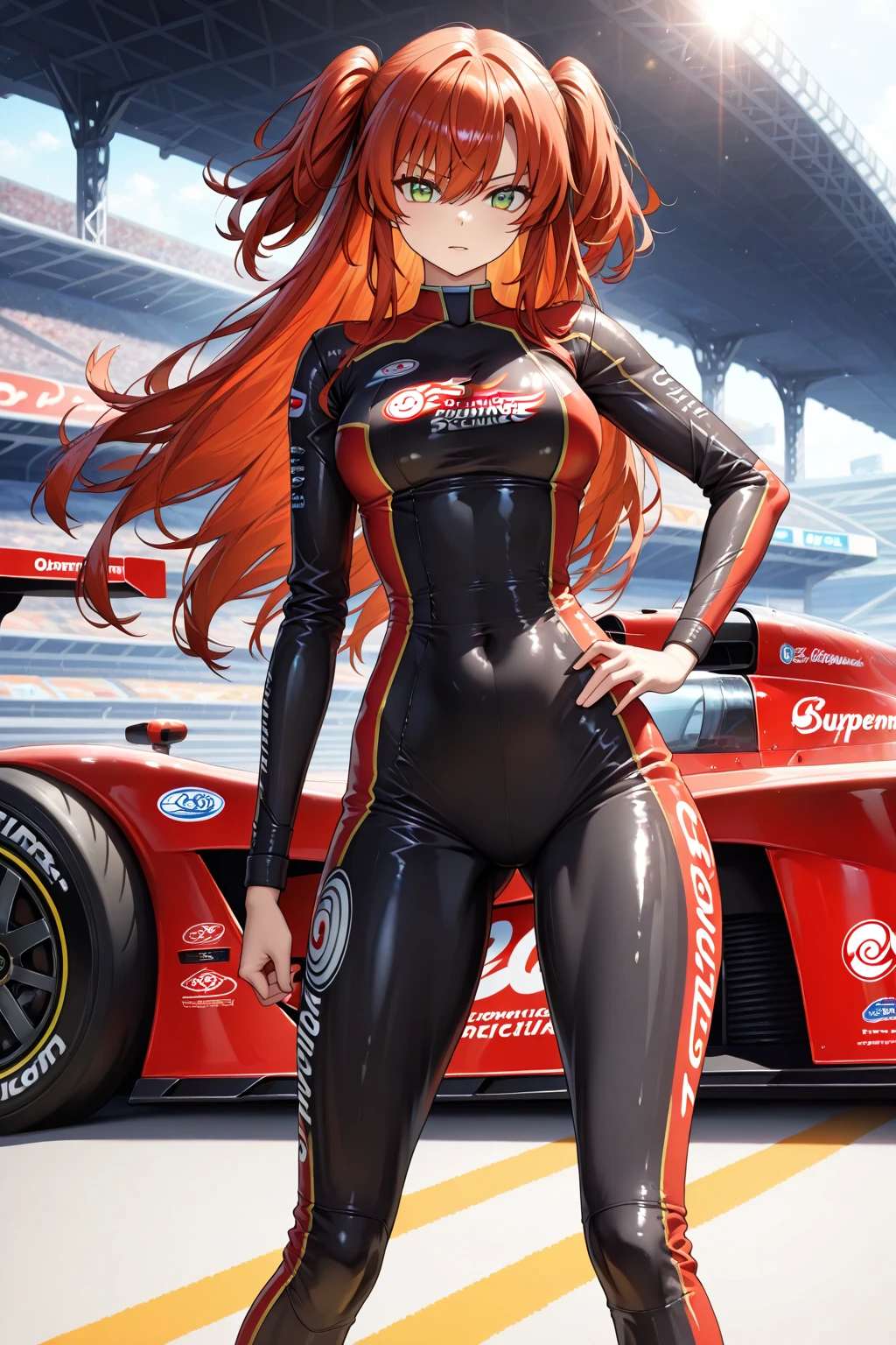 (Super Glossy Cola Green Kratex Leotard Swimsuit:1.3) , Ultra tight fit swimsuit with super reflective surface,Walking,Beautiful legs, Resistant to swimsuits,circuit.nffsw.Car Racing Girls ,circuit.nffsw.Car Race Gar,(GT Toyota Supra&Puyo Puyo)(circuit.nffsw.F,)(Eye Green、Character hair ornaments、red hairs、Ahoge、twin drills、wristbands)It's a soft laugh that makes the camera laugh quietly, Smile on your lips.............., Turning on the camera, Eta、If、Women's position,3 people use women,Beautiful legs, Resistant to swimsuits, ,.nffsw.Car Race Gar,GT Asahi's start time at the early morning circuit in late July,She is also a woman with an umbrella,If you want to do Camera Japan, I'm going to pull a guy with a camera from Camera Japan, however、If you're going to do it, It's going to be a cosplay event.