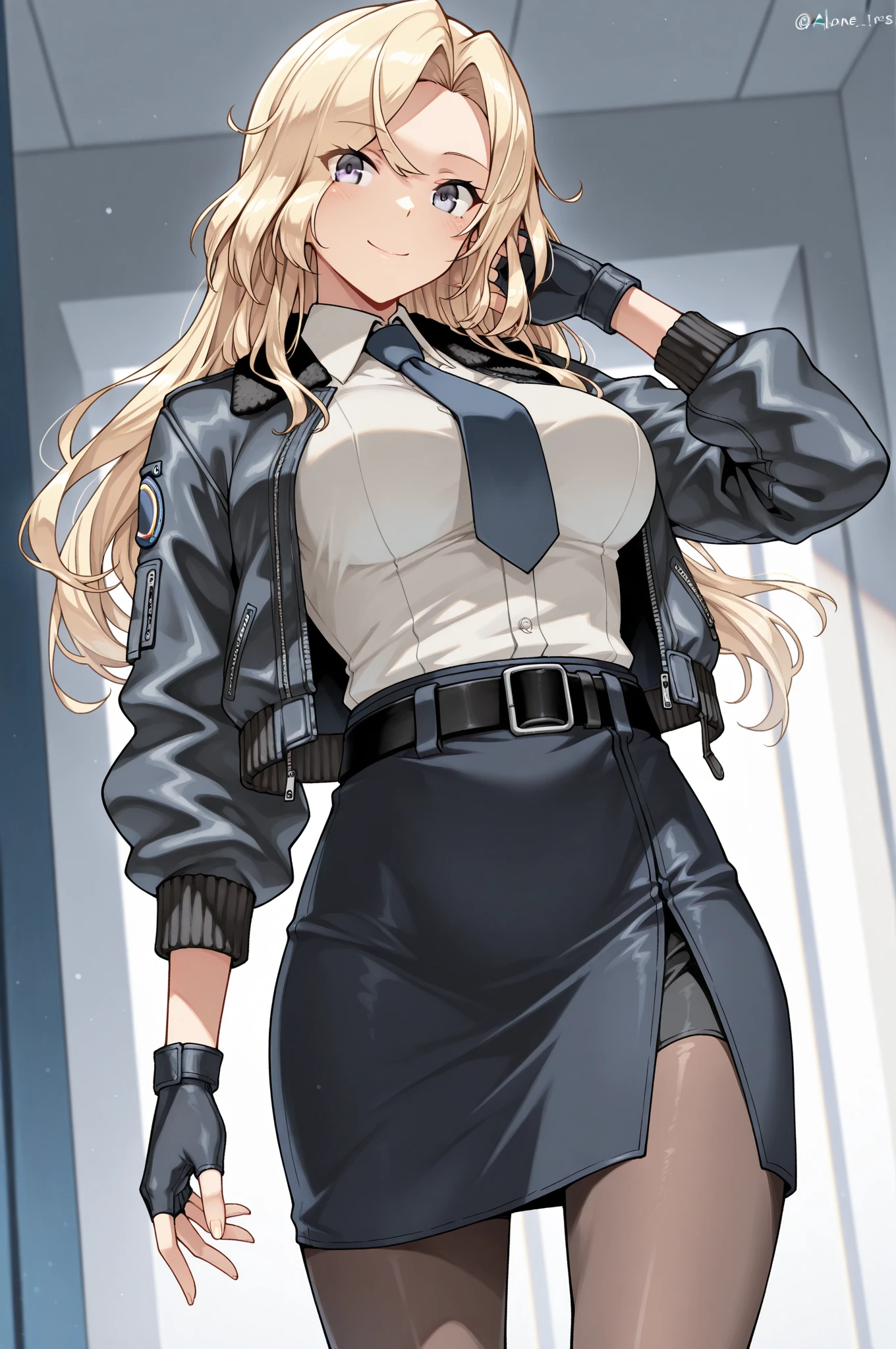 best quality, highres, and18, 1girl, android 18, solo, blonde hair, blue  eyes, long hair, earrings, jewelry, denim vest, open vest, black  pantyhose, black shirt, denim skirt, striped long sleeves, blue skirt,  large breasts, cowboy shot, street, boots, gagged, kidnapped, bound, full body view, tape gag, tape on the mouth, secured to a pole,
