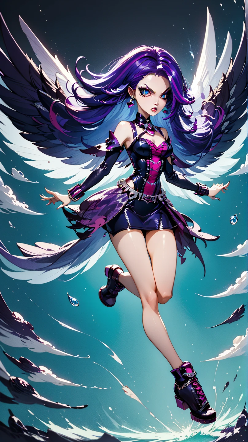 ((Archangel　Fantasy　Rainbow Hair　Make your hair rainbow-colored on the inside　Twin tails　Dull blue eyes　There is a galaxy　uniform　Put on a coat without putting your arms through it　Wings many times larger than mine　rainbow gradient feathers　Digital Wings　cyber punk　Smiling Kindly　front))(Broken glass　Rolling Pebble　Distorted Space-Time　star)　Catch the wind　milky way　Shining Background　Particles of light, rainbow colored edges　Shining Edges　star   双sword　Cleavage　sword　双sword　