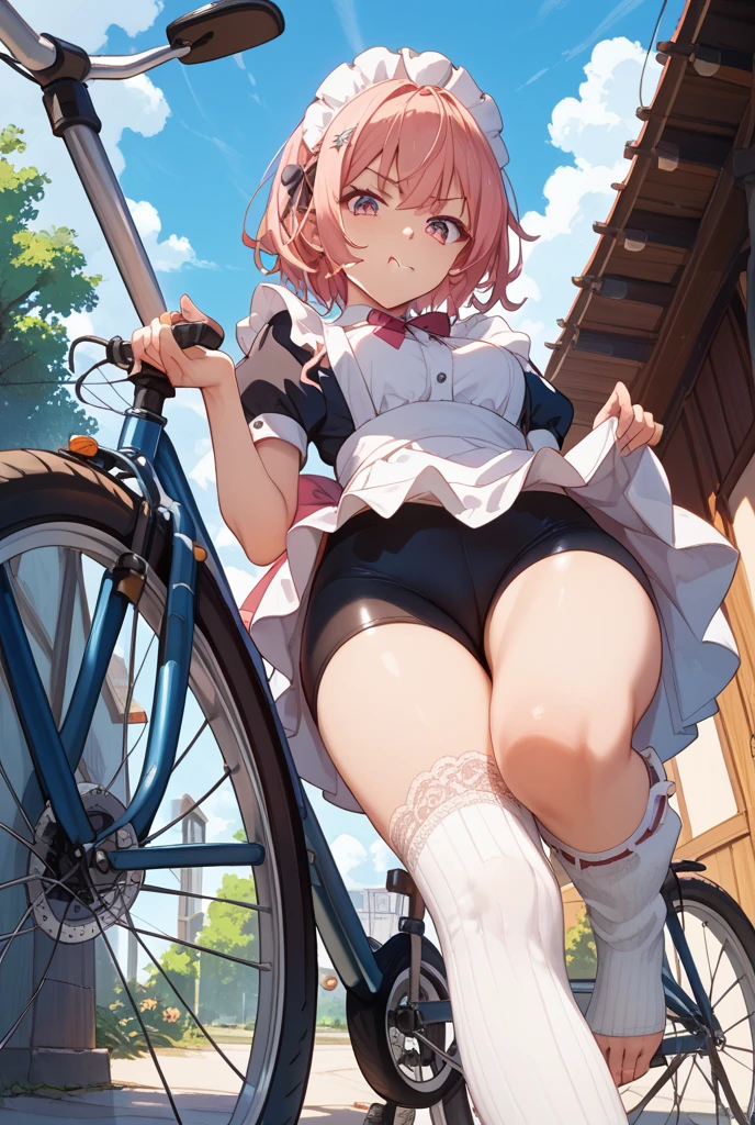 TACHIBANAKYOUKO, PINK HAIR, BOB CUT, SHORT HAIR, YELLOW EYES, petite , empty eyes , large breasts, solo, ??????, ride a bicycle, , Heavy snowfall area frozen wet crying mountain solo