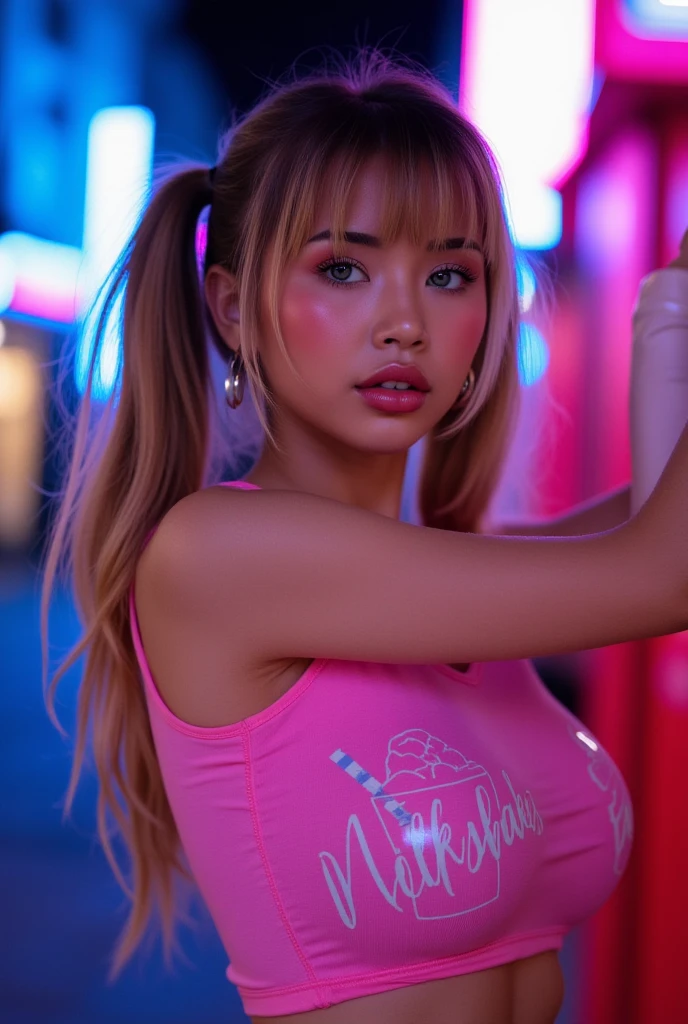 ass, gyaru, dark-skinned, blond hair, Brightly colored tattoos on arms and legs, in shibuya city, thick fog, sony a7, film grain, dark night, Photorealistic, one-point perspective, 32K, diffuse reflection, colorful shiny particles, Lens Flare, soft lighting
