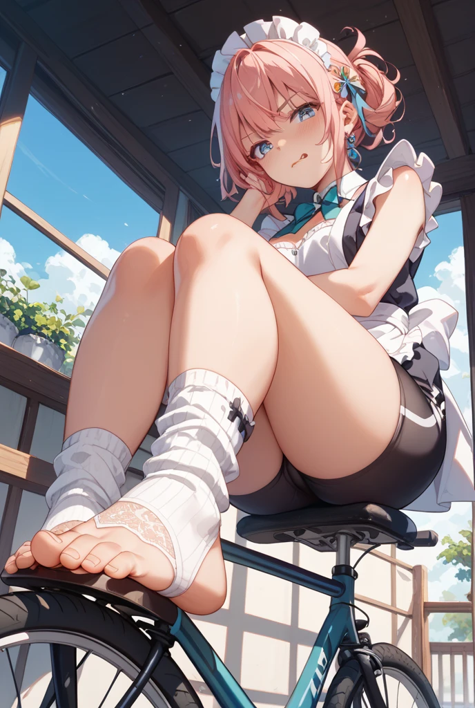 (score_9, score_8_up, score_7_up), 1girl, fuxuan, crossed legs, barefoot, from below,