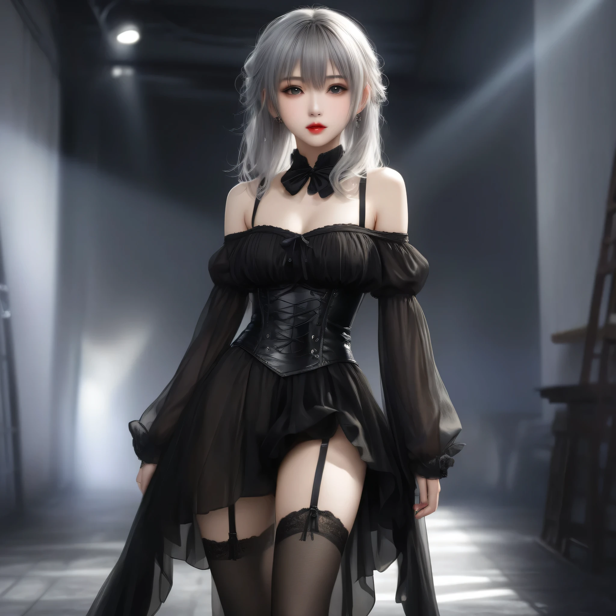 ((Representative works:1.4)、(Highest image quality:1.4)、(Real:1.7))、(by Luis Royo)Chest{x}シュールな肖像画of美少女、((1人 of 女of子:1.4))、Glowing Natural Skin of Texture、(perfect body:1.美少女of肖像画、full body shot with mahiru、(Table Top:1.4)、 (Highest Quality)of:1.4、(realistic:1.7)、美しい女of子、超美しい女of子、((1人of女of女of子:1.3))、(完璧な女性of体型:1.4)、(完璧な女性of体型:1.4)4)、女of子of肖像、Closeup photo、(Full body photo)、fantasy art、soft front light that floats all over、 beautiful expression 、cute face、 beautiful breasts、big :1.2、Beautiful ass、Narrow eyed、Clear and eye-catching、Beautiful and Charming、Beautiful Eyes、Thin Waist、RAW pictures、red lips、((gray hair、Long hair))、(off-shoulder translucent blouse))、((Underbust))、((女of子of肖像))、((黒of半透明ofミニタイトスカート))、(Sexy Behavior)、(( black garter&目of前にガーターベルト))、(Laughter)、(膣兰)、黒髪of女性、(sleeveless)、(skirt fluttering in the wind)、( searchlight)((Furby、laser light))、(Full Body Shot)、(long legs)、(high heels)、(beside)、(raise your arms)、Protogen 、side、(besideを見せる)、sleeveless、(upper armを見せる)、upper arm、raise your arms、((Lower chest))、(女of子of肖像)