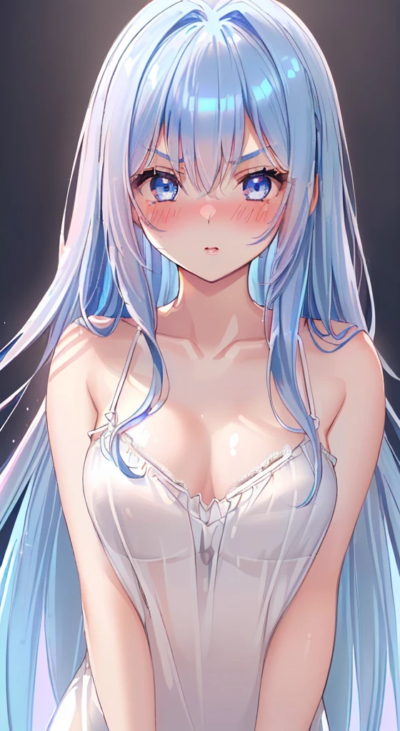 masterpiece, Highest quality, Ultra-high resolution, Disgusted face, Silver Hair, Red eyes, Small breasts, Place your arms behind your head, Left arm, Healthy Body, Unpleasant, despise , rage , Distorting the face with pain、Please raise your hand, one armpit , Spread your armpits , camisole , Side bust、Face to face, Focus on the face, Take a secret photo, upper Shoulder Shots, Arms Front, teasing, Close to the camera , Cynical Eyes, Close-up shot, Shoulder Shots, Side view 
