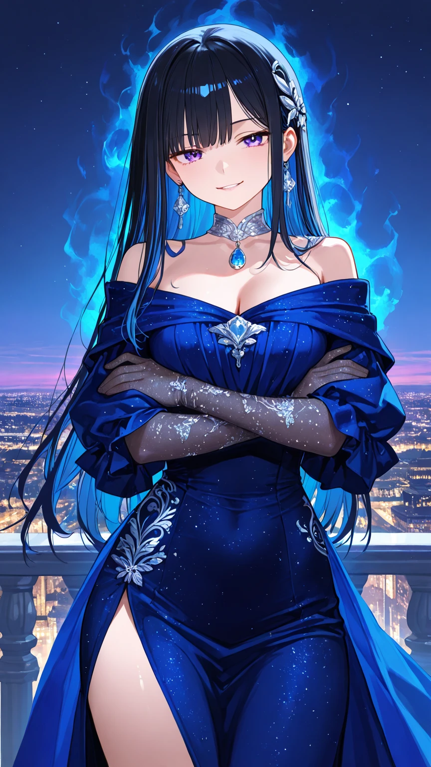 sapphire gemstone, blue gemstone necklace, blue gemstone hair ornament
(((Masterpiece))). ((Super detail, top quality, high resolution, movie lighting, glitter, lens flare, light particles, glowing tones,))
Full body (one shoujo )light smile
(long hair, parted bangs, blue hair, hairclip,), wearing a blue dress, ruffles
Eyeshadow, eyeliner, beautiful eyes
18-year-old girl. Light, brilliance, glare, glare, glitter, reflection, prism, transparency. Thin material. (Sapphire background)