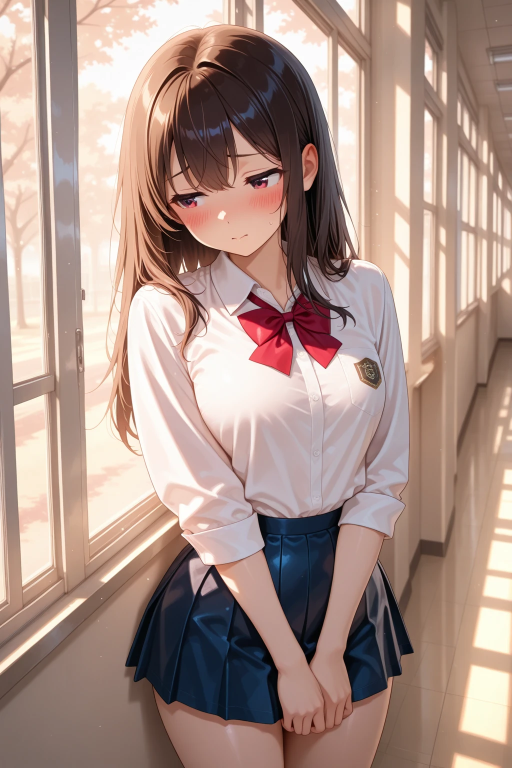 (masterpiece:1.6),(best quality:1.6), Vivid Photos, (ultra high res1.2),perfect proportion,(dark hair:1), (black hair:1), (black eyes:1.1),(beautiful Busty breasts:1.5), (beautiful girl:1.4),18age, a girl,a beautiful girl, (medium bob hair:1.2),a sexy mole around the mouth,open mouth,(aroused:1.3), (embarrassed:1.3), blush, (Raincoat:1.1), (Sheer uniform), Black Bra, (school uniform, see-through shirt, white shirts, Checkered Skirt), a red Checked bow tie, (upper body shot:1.1),Morning school hours, ((rain, rain降り:1.3)), Raincoatを着て, looks fun:1.5,