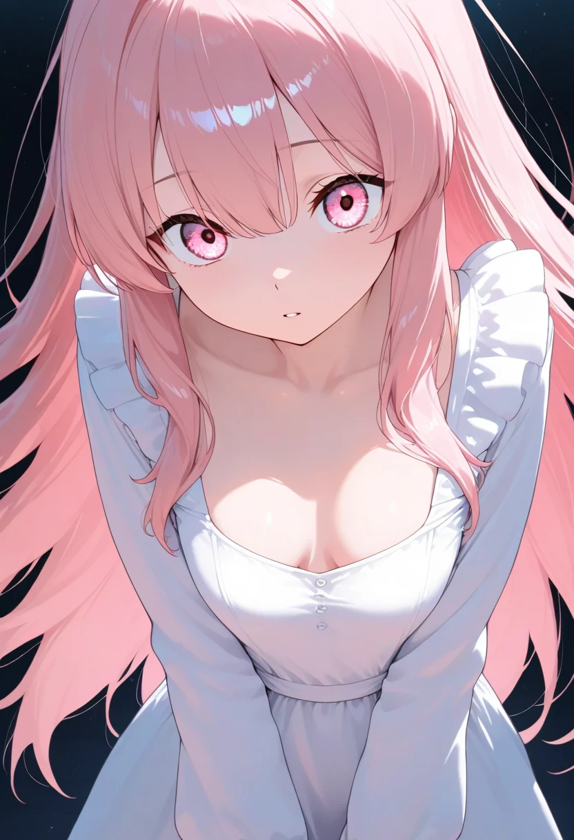 anime screencap, 1 girl, Upper body, megurine luka, pink long hair, nsfw, nude, embarrassed, breast focus, from front, beautiful face, cute, white background,