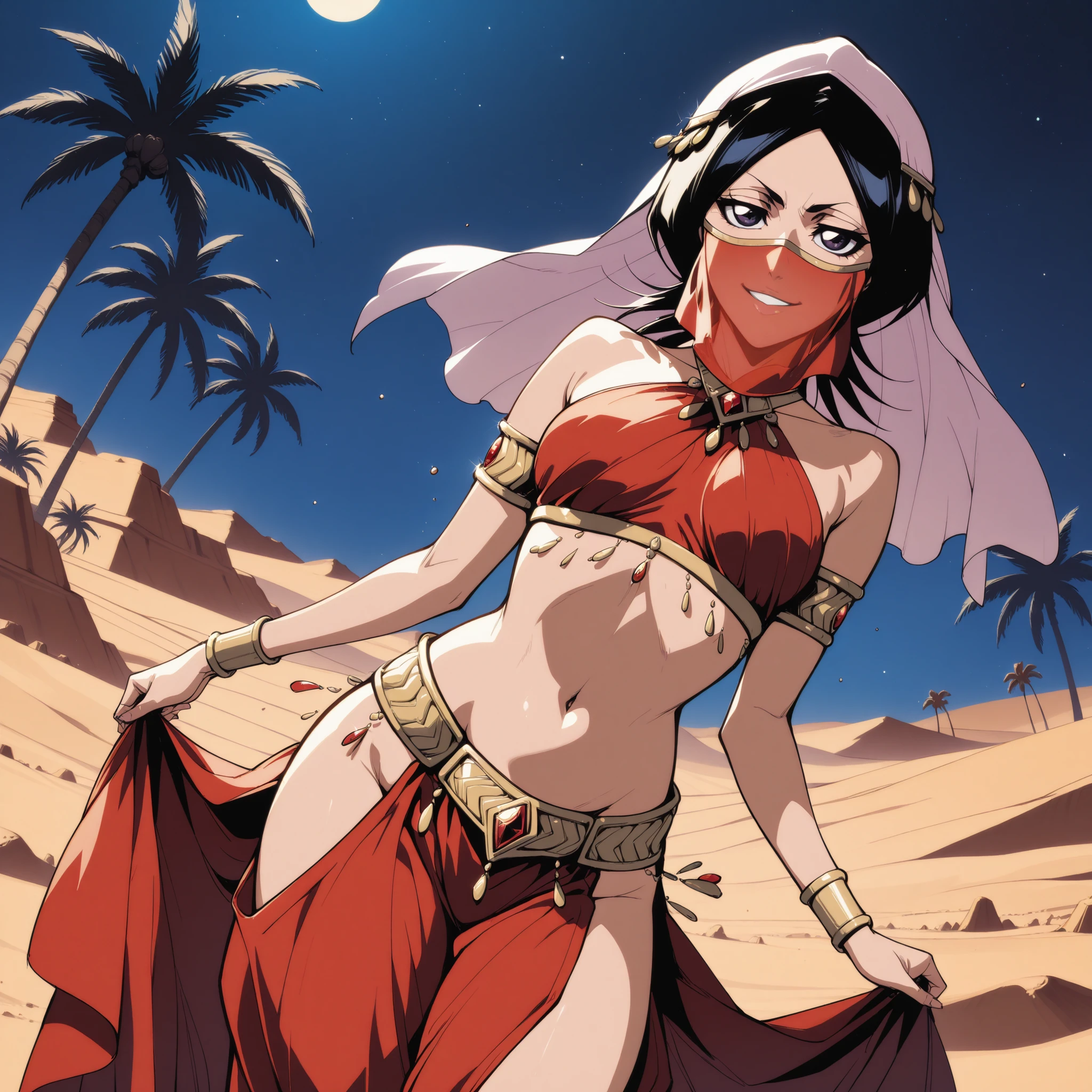 score_9, score_8_up, score_7_up, score_6_up,
1girl, solo, dark-skinned female, dark skin, very dark skin, black hair, wide hips, thick thighs, huge ass, medium breasts, narrow waist, sitting, hand in own hair, light smile, throne, naked ribbon, cape, leg up, dreadlocks, <lora:PulenKompot-Gerogero51_Style-PonyXL:1> gerogero51