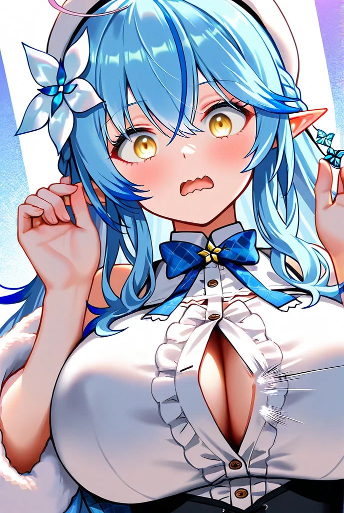 ((muste piece)), ((best quality)), (Super detailed), anime style etc.,peeing on the bed, pretty girl, 1 girl, solo, ((beautiful eyes)), shy smile, ((Open chest)), ((Cute nipples))