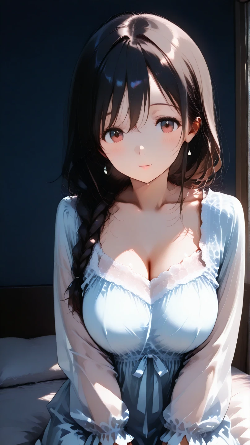 ultra-quality, ultla highres, Hyper Detailed, High contrast, Ultrafine Strike, creative refinement,A dark-haired,ssmile,Show cleavage,livingroom,5 fingers