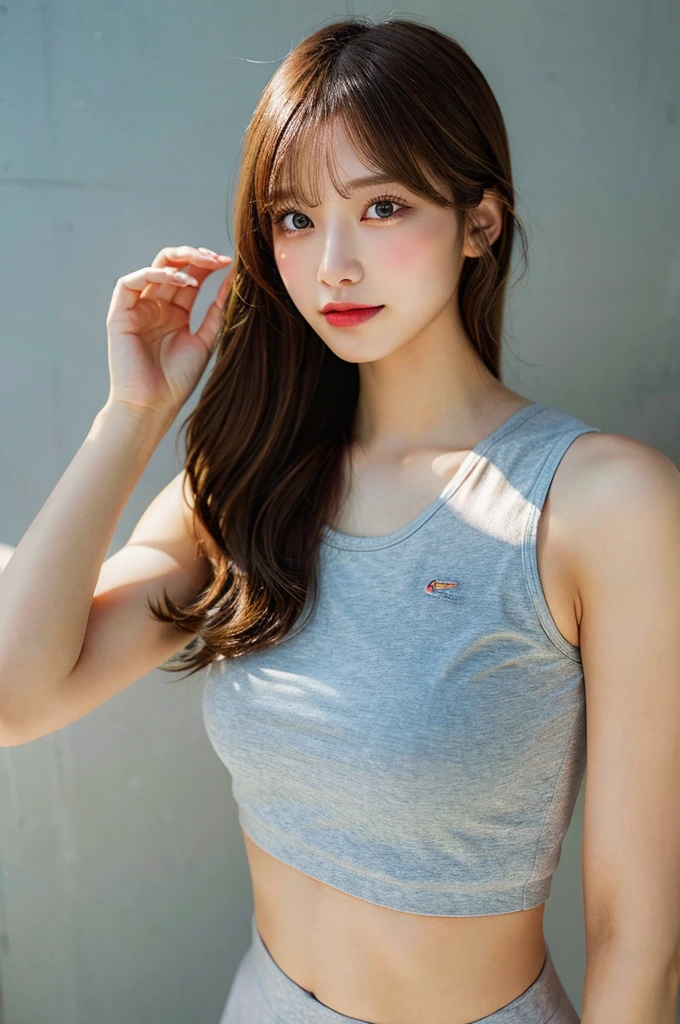 Young Asian woman, sporty theme, white sports , natural setting, fit physique, casual sportswear, soft natural lighting, engaged dynamic pose