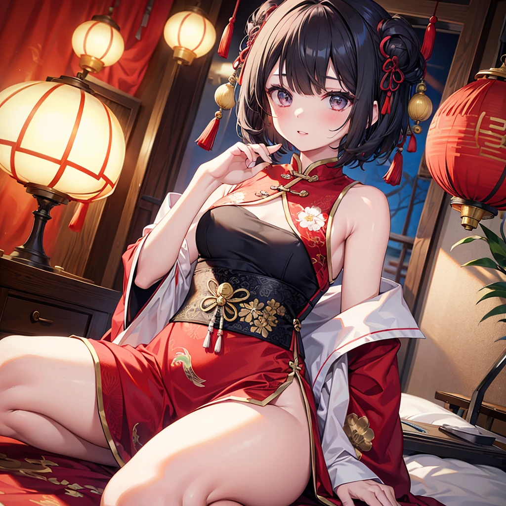 ((masterpiece, best quality)),<lora:Kitasan Black:0.5>,horse ears,chinese new year,sitting