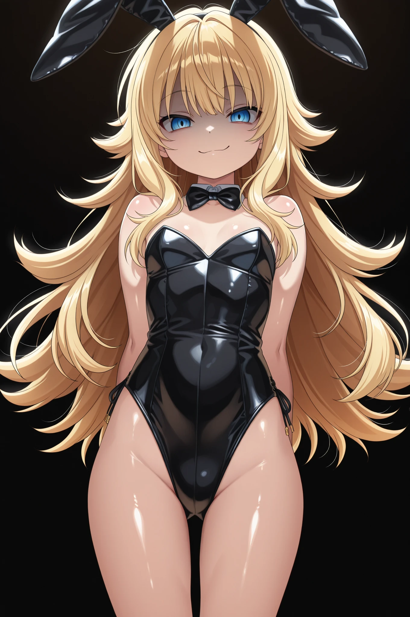 Masterpiece ultra high quality girl (Loli girl) small breasts and golden hair with satisfied smile naked with pequeñas bottom somewhat meaty legs in long black thigh-high Big ass stockings is fucked by a guy